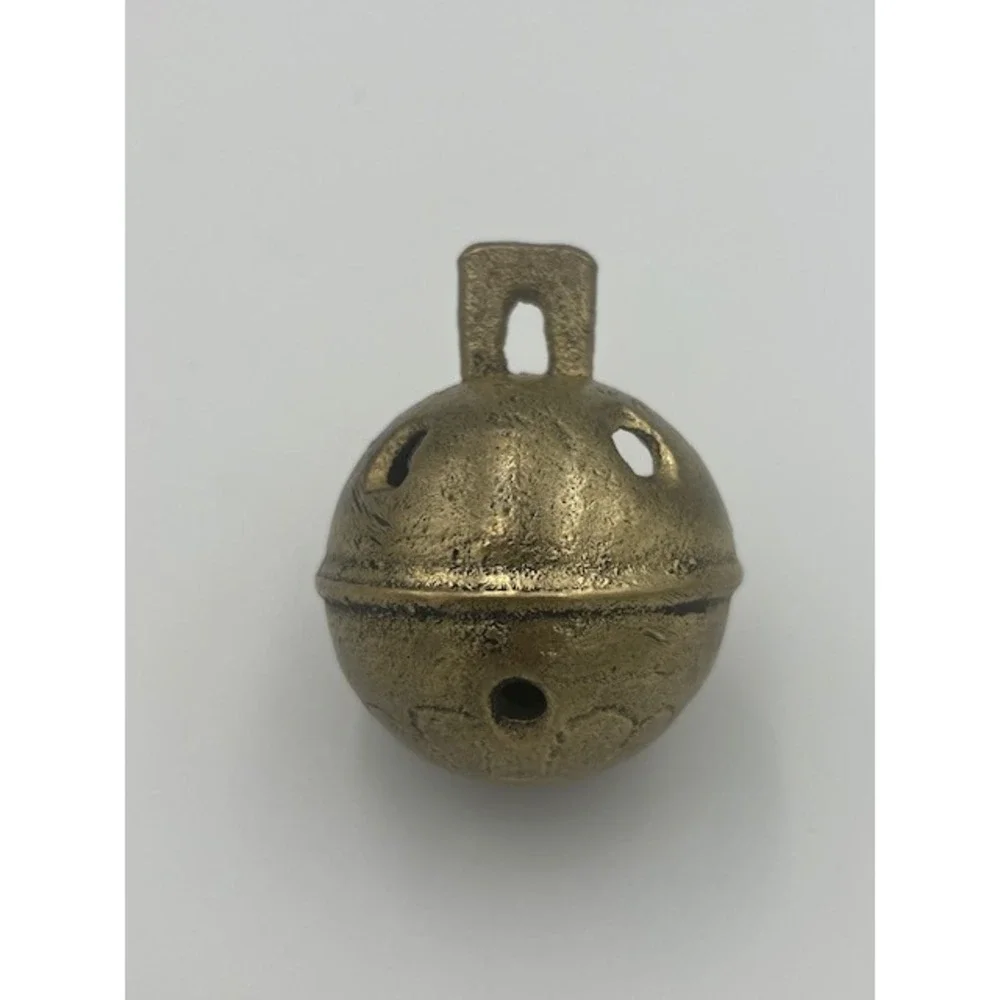 Vintage Antique Brass Crotal Sleigh Bell Primitive Cast Metal Round 2.25in